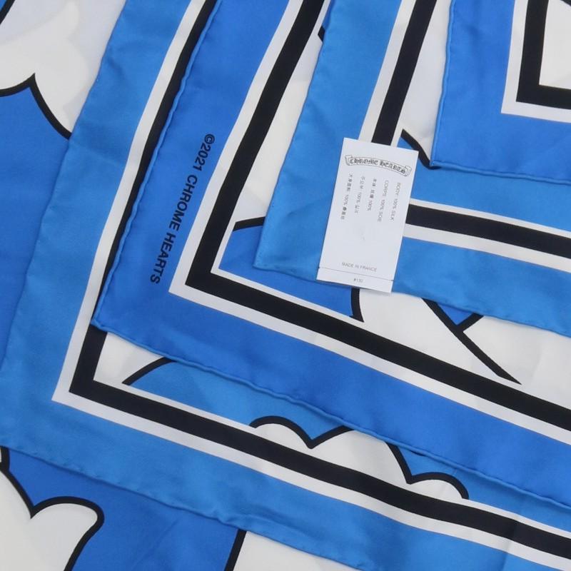 Chrome Hearts CH Plus Print Silk Scarf Blue Size ONE SIZE