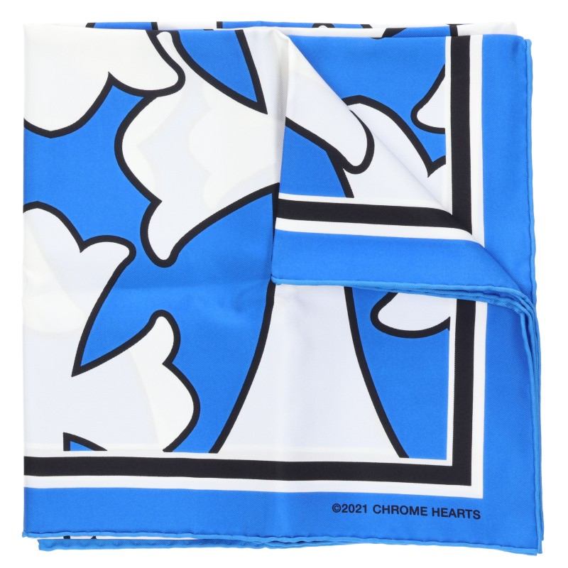 Chrome Hearts CH Cemetery Cross Silk Scarf Blue/White