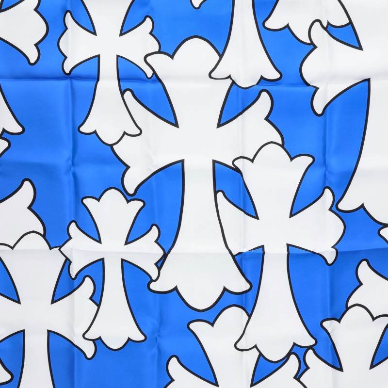 Chrome Hearts CH Cemetery Cross Silk Scarf Blue/White