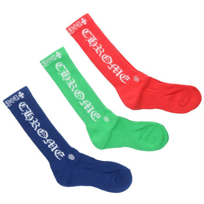 Chrome Hearts OLD ENGLISH SOCKS 3-pack Red x Green x Blue Size M