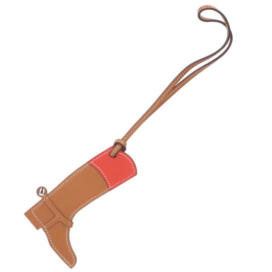 HERMES Paddock Boot Leather Bag Charm Brown Size 10