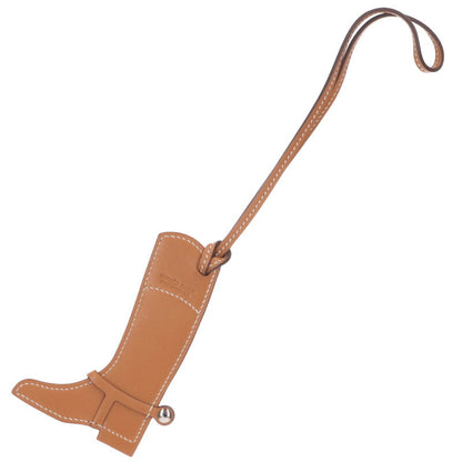 HERMES Paddock Boot Leather Bag Charm Brown Size 10