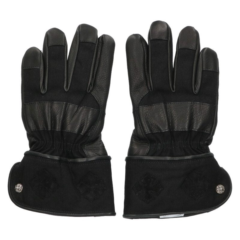 Chrome Hearts GLOBE Cross Patch Leather Gloves Size Black