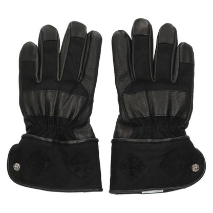 Chrome Hearts GLOBE Cross Patch Leather Gloves Size Black