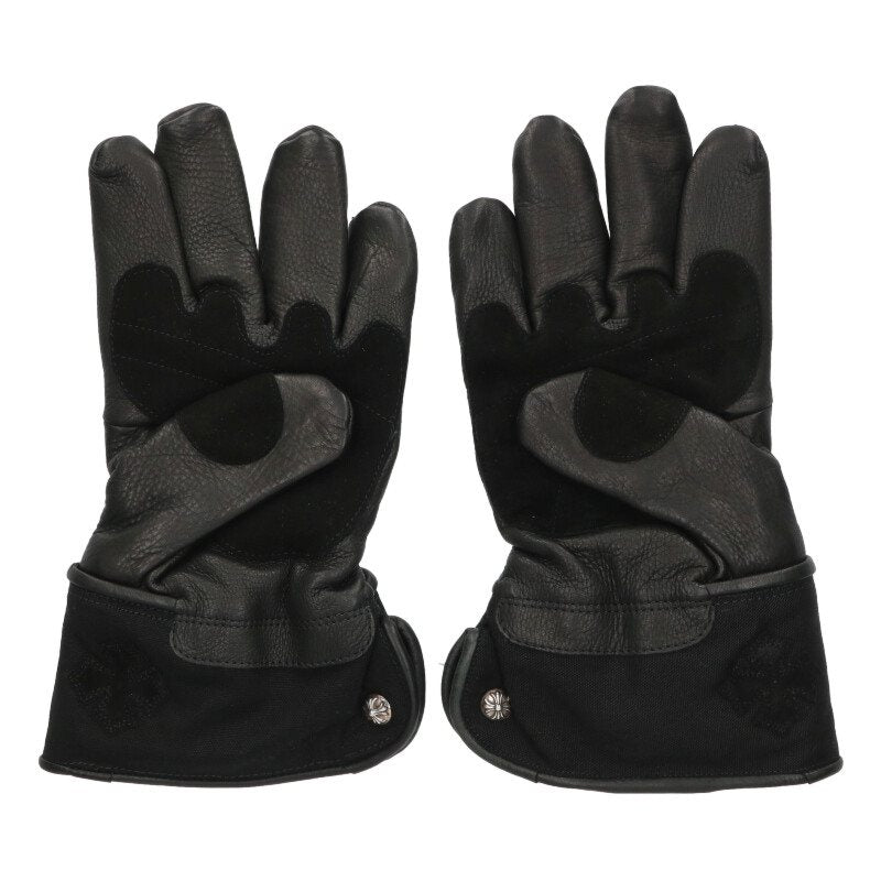 Chrome Hearts GLOBE Cross Patch Leather Gloves Size Black