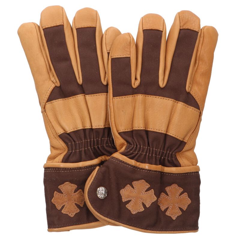 Chrome Hearts Cross Patch Leather Gloves Brown Size ONE SIZE