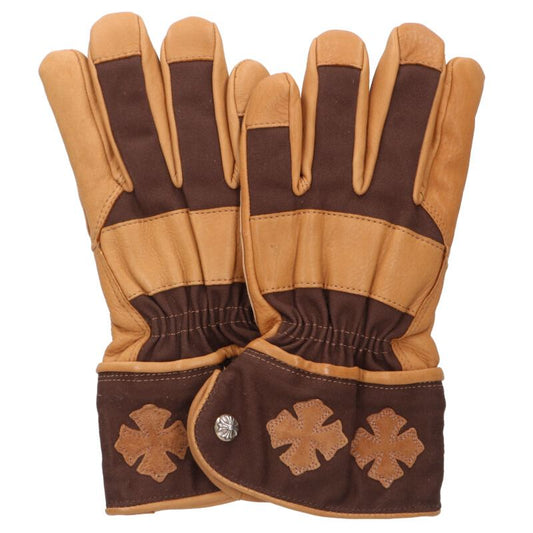 Chrome Hearts Cross Patch Leather Gloves Brown Size ONE SIZE