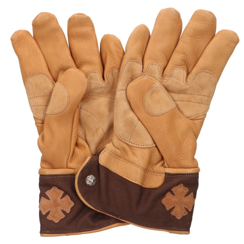 Chrome Hearts Cross Patch Leather Gloves Brown Size ONE SIZE