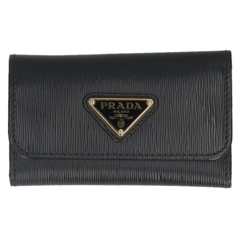 PRADA Triangle Logo Plate Key Case Black