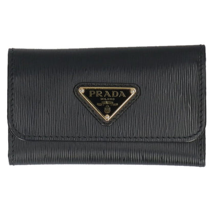 PRADA Triangle Logo Plate Key Case Black