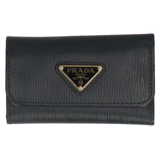 PRADA Triangle Logo Plate Key Case Black