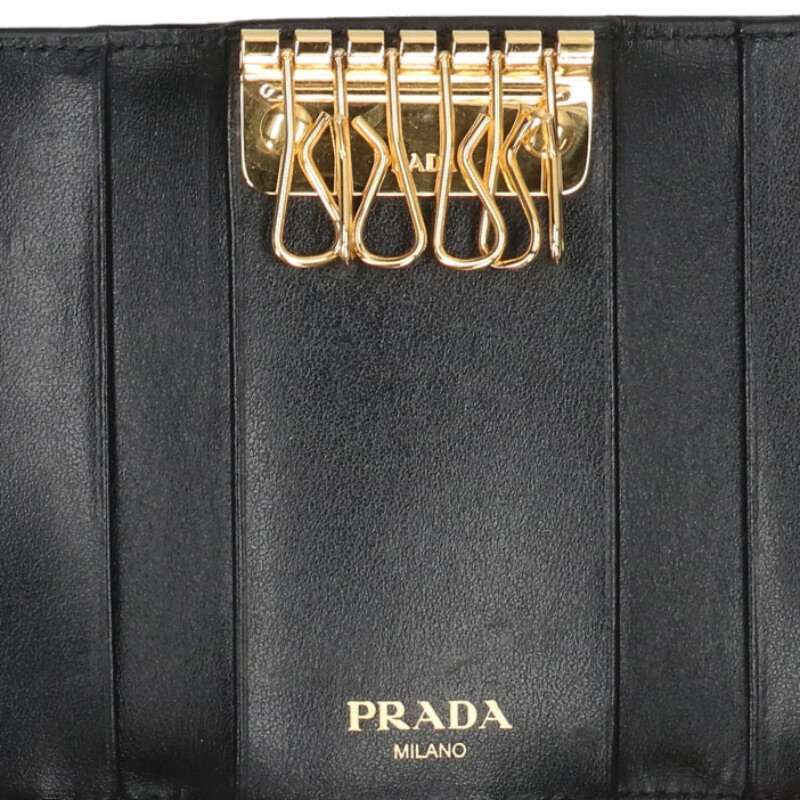 PRADA Triangle Logo Plate Key Case Black
