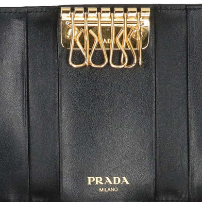 PRADA Triangle Logo Plate Key Case Black