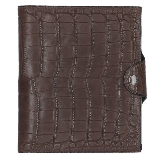 HERMES Ulysse PM Alligator Leather Agenda Brown
