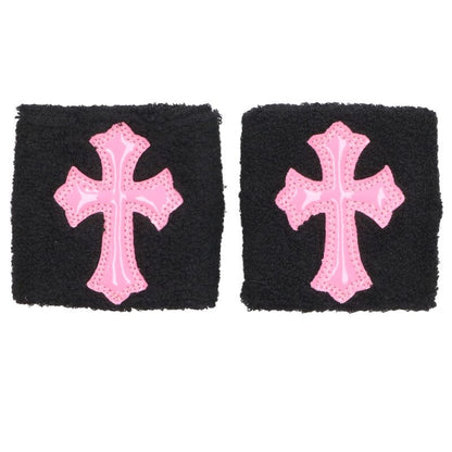 Chrome Hearts Patent Cross Patch Wristband Black x Pink