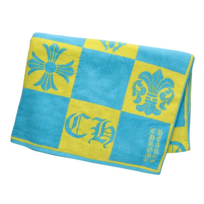 Chrome Hearts Checkered Logo Terry Beach Towel Yellow Blue