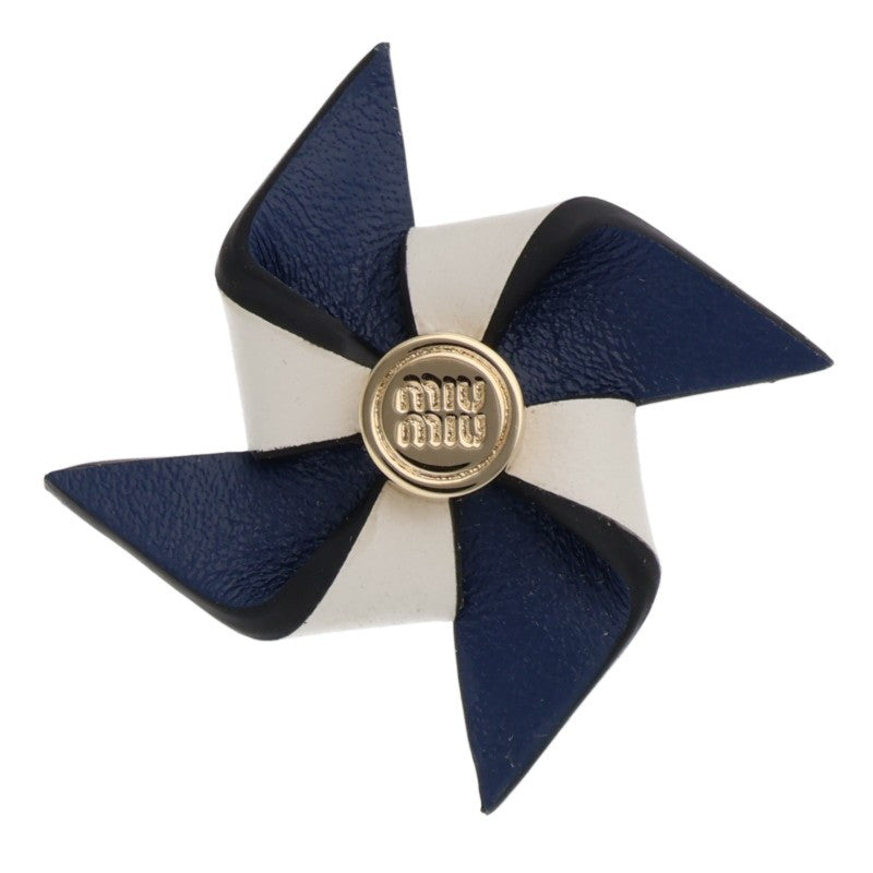 miumiu Leather Pinwheel Brooch Blue/White/Gold