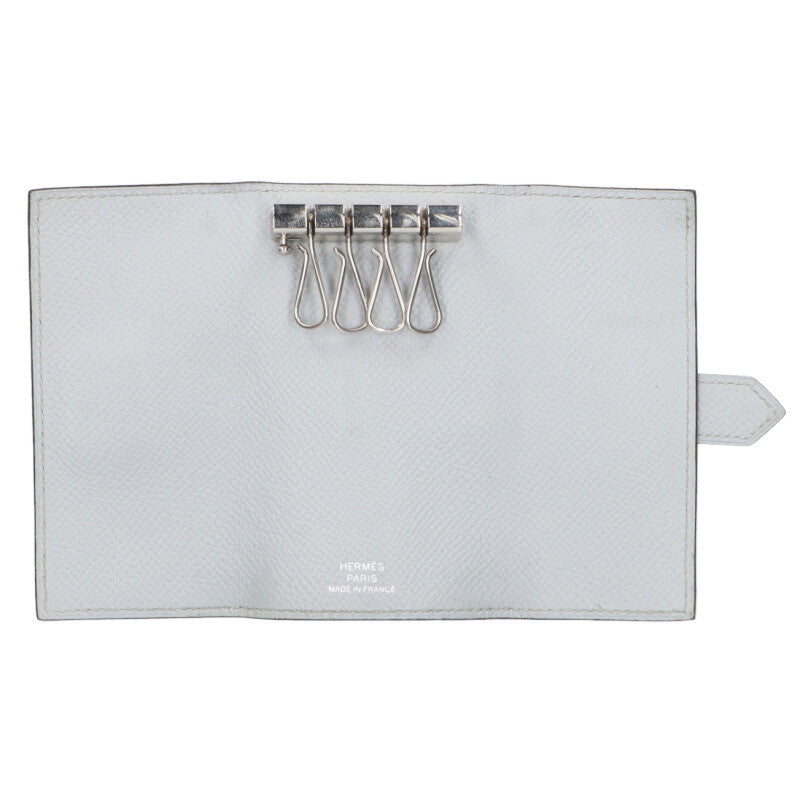 HERMES Bearn T Stamp Silver HW 4-Hook Key Case Gray/Silver
