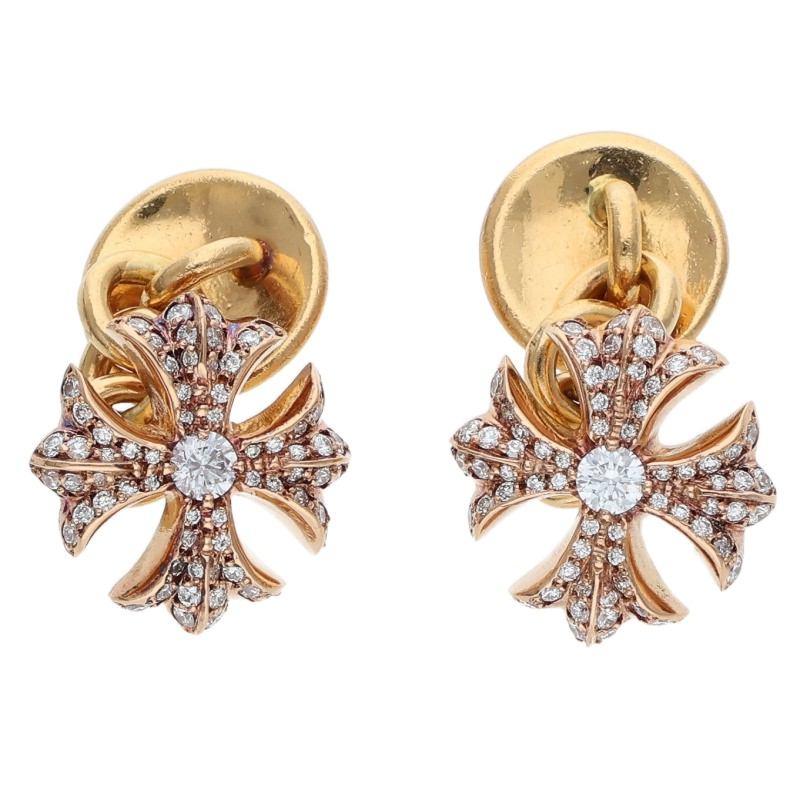 Chrome Hearts 22K CH Plus Pave Diamond Gold Cufflinks