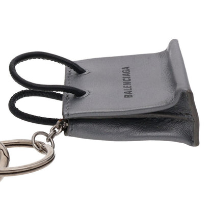 BALENCIAGA Logo Leather Charm Keyring Gray Size ONE SIZE