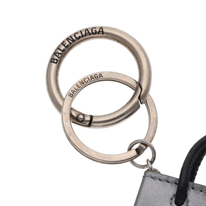 BALENCIAGA Logo Leather Charm Keyring Gray Size ONE SIZE