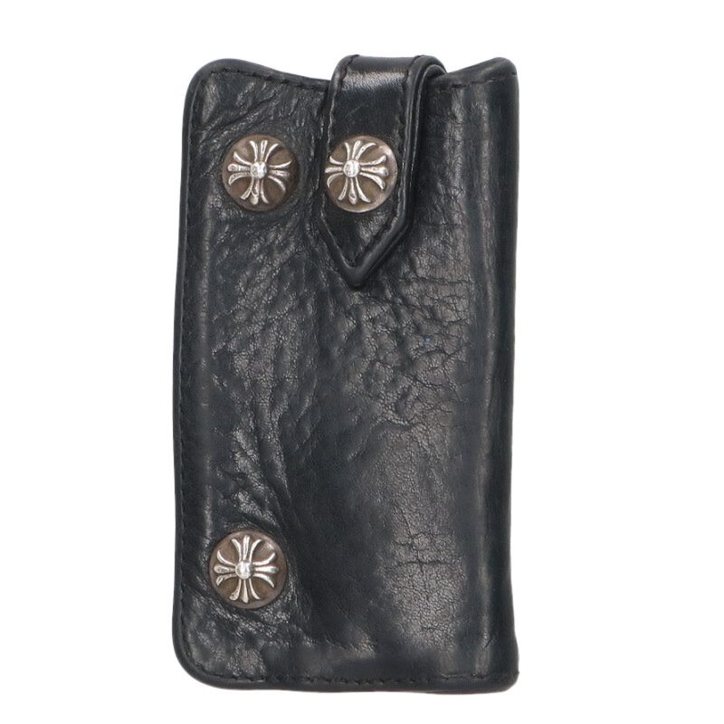 Chrome Hearts Cross Ball Button Leather Key Case Black