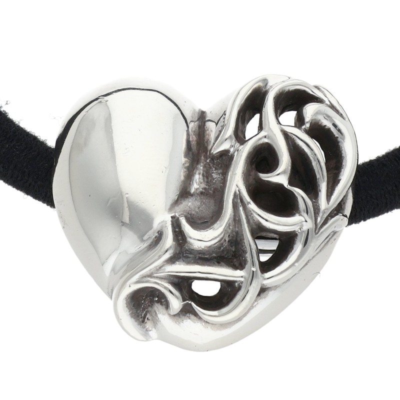 Chrome Hearts Heart Button Hair Tie Silver/Black 925