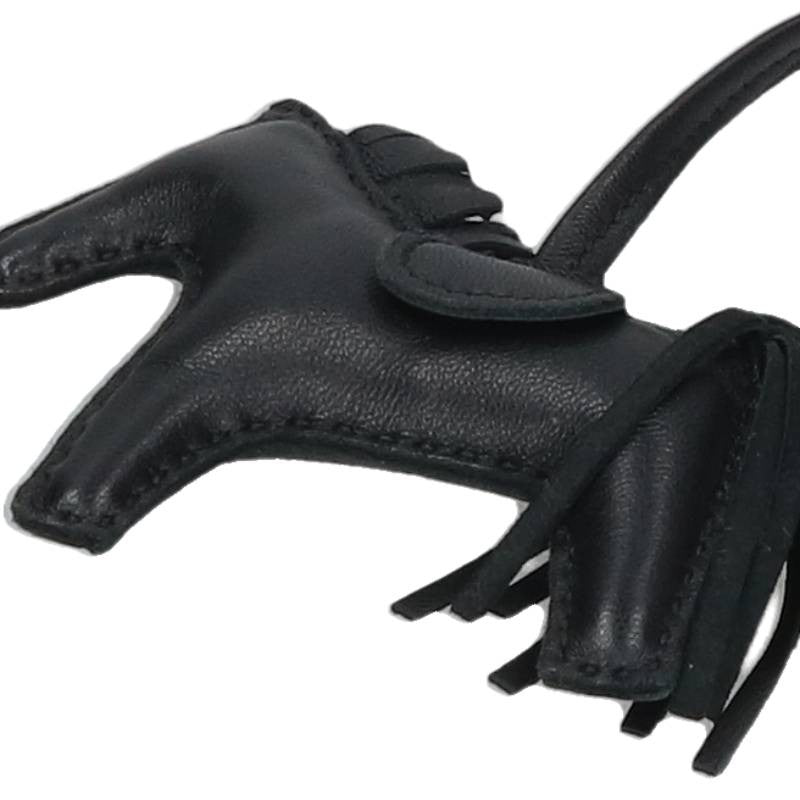 HERMES Rodeo PM Leather Bag Charm Black Size ONE SIZE