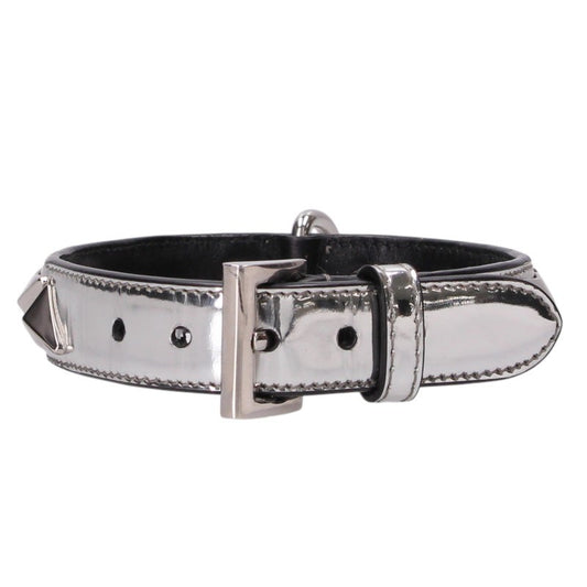 PRADA Triangle Logo Plate Studded Collar Silver/Blk Belt Size M
