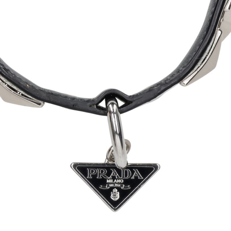 PRADA Triangle Logo Plate Studded Collar Silver/Blk Belt Size M