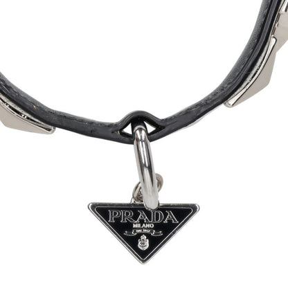 PRADA Triangle Logo Plate Studded Collar Silver/Blk Belt Size M