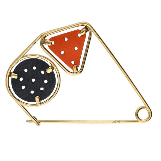 LOEWE Double Meccano Pin Brooch Gold Orange Black