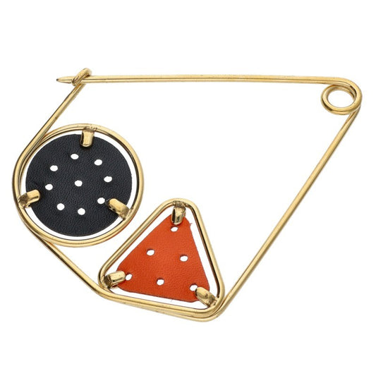 LOEWE Double Meccano Pin Brooch Gold Orange Black