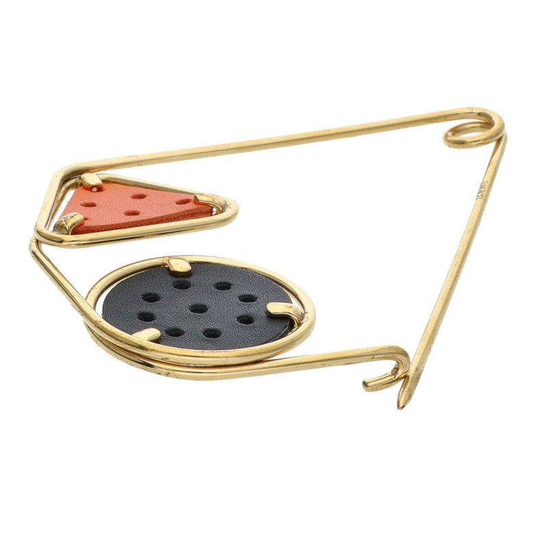 LOEWE Double Meccano Pin Brooch Gold Orange Black