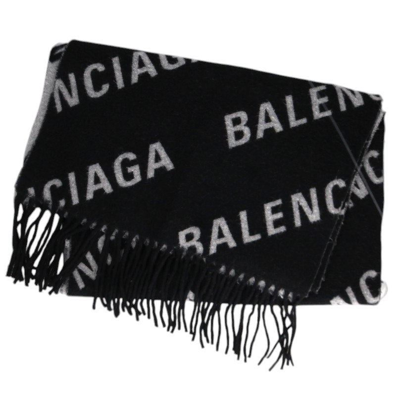BALENCIAGA Black/Gray Logo Wool Scarf