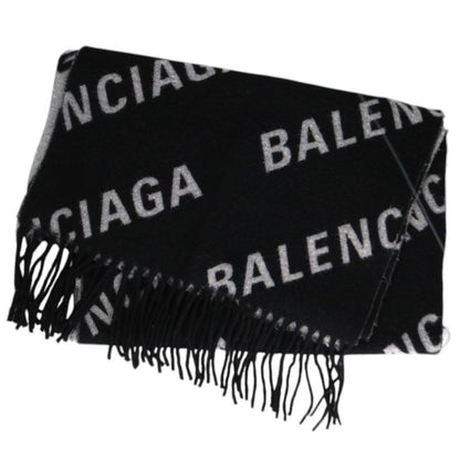 BALENCIAGA Black/Gray Logo Wool Scarf
