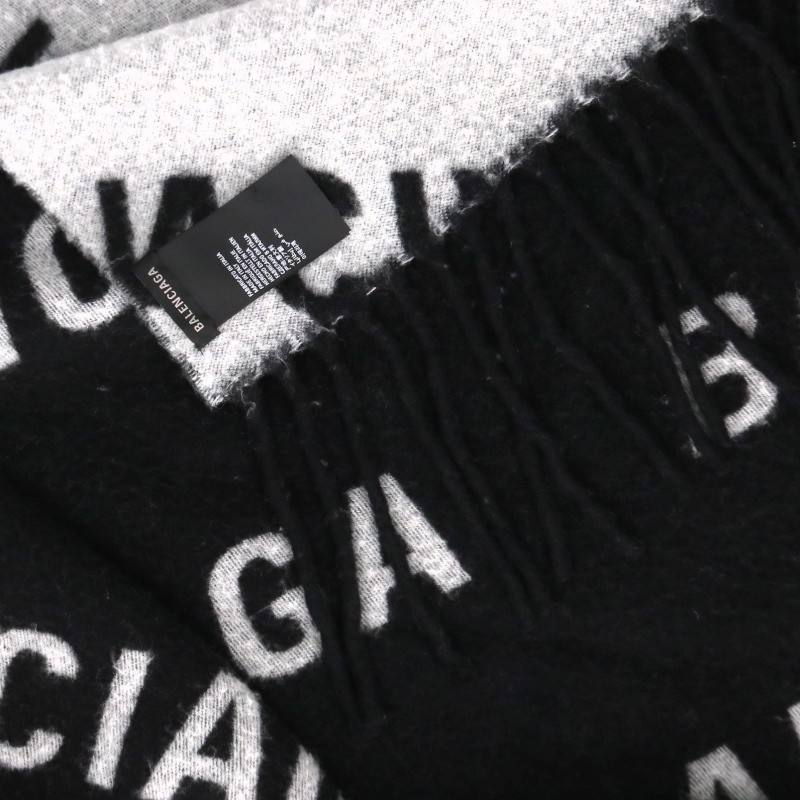 BALENCIAGA Black/Gray Logo Wool Scarf