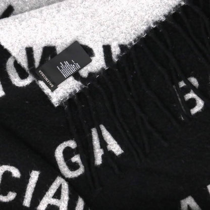 BALENCIAGA Black/Gray Logo Wool Scarf