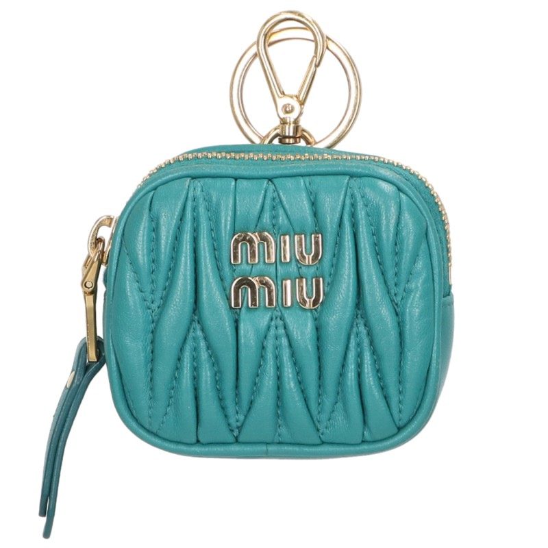 miumiu Logo Mini Pouch Keychain Light Green/Gold
