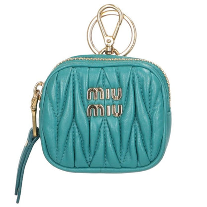 miumiu Logo Mini Pouch Keychain Light Green/Gold