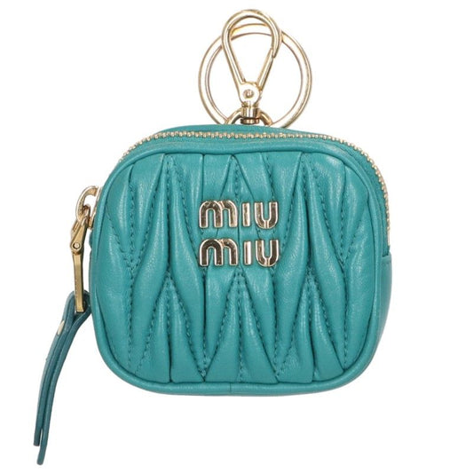 miumiu Logo Mini Pouch Keychain Light Green/Gold