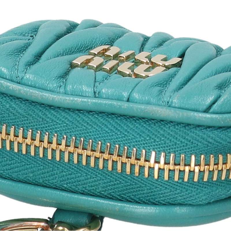 miumiu Logo Mini Pouch Keychain Light Green/Gold