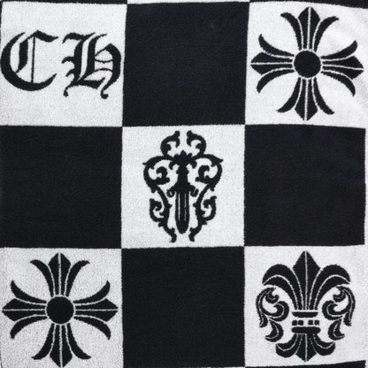 Chrome Hearts All-Over Logo Cotton Beach Towel Black/White