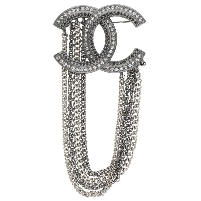 CHANEL A21B Coco Mark Rhinestone Chain Brooch