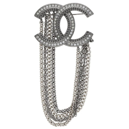 CHANEL A21B Coco Mark Rhinestone Chain Brooch