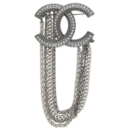 CHANEL A21B Coco Mark Rhinestone Chain Brooch