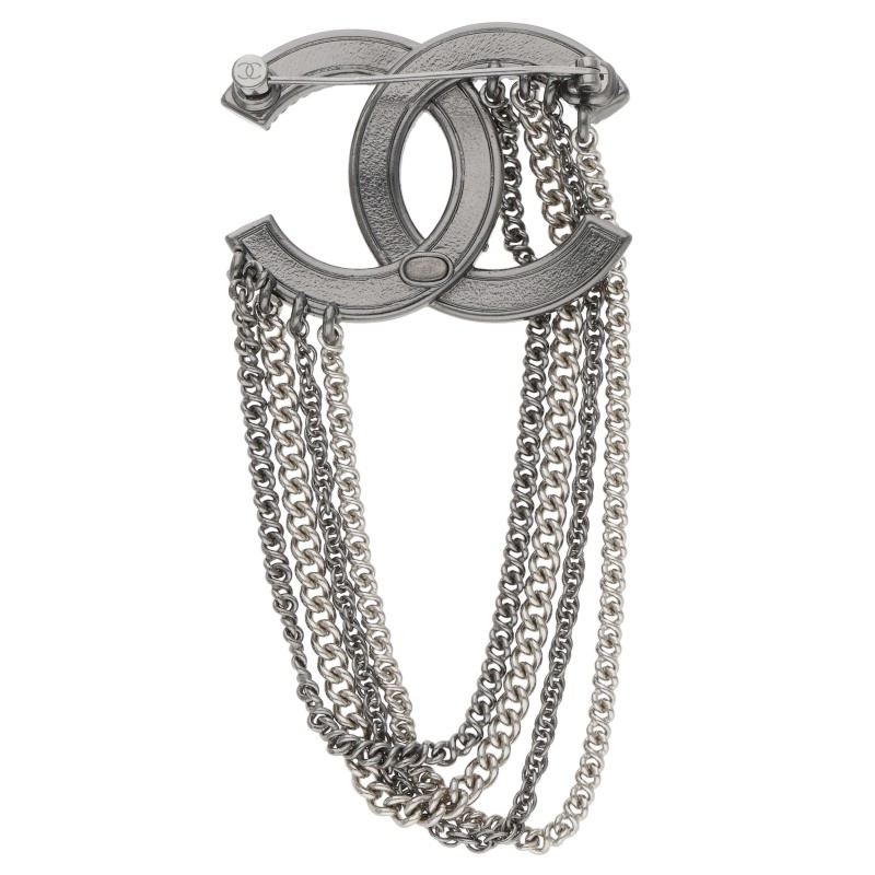 CHANEL A21B Coco Mark Rhinestone Chain Brooch