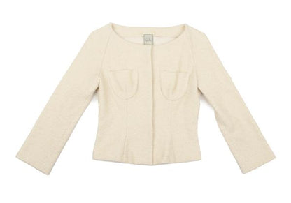 Sybilla Cotton Blend Stretch Tweed Jacket Beige Size M