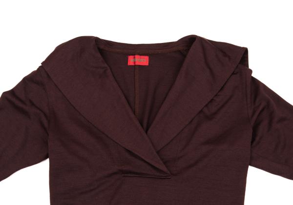 KENZO Sailor Collar Wool Knit Top Wine Red Size M