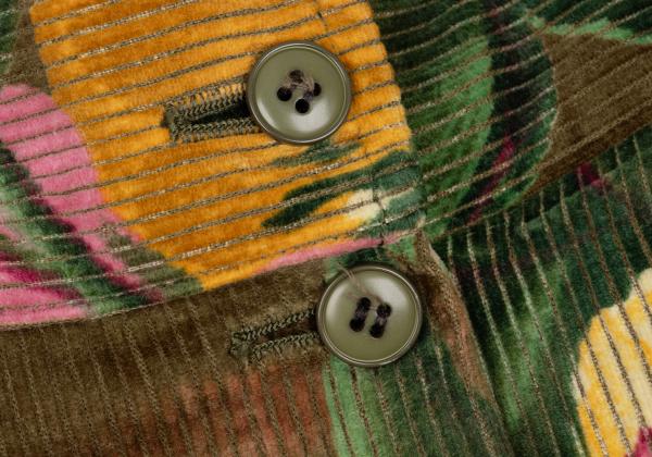 KENZO Floral Corduroy Front Button Wrap Green Multi Skirt Size S